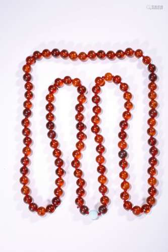 A NATURAL AMBER 108 BEADS NECKLACE