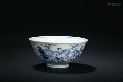 A BLUE AND WHITE 'EIGHT IMMORTALS' BOWL