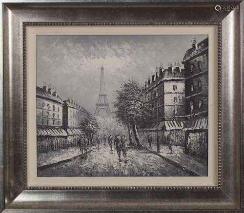 AN OIL ON CANVAS 'PARIS' PAINTING