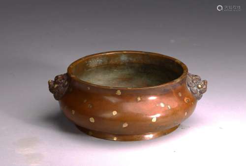 A BRONZE CAST GOLD-SPLASHED 'GUI' CENSER