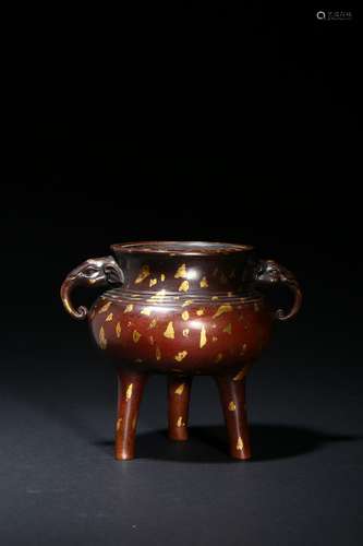 A GILT-SPLASHED BRONZE TRIPOD CENSER