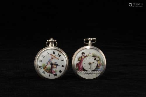 A PAIR OF VINTAGE SILVER POCKET WATCHES