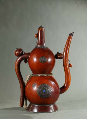 A LARGE DOUBLE GOURD GEMS INLAID EWER