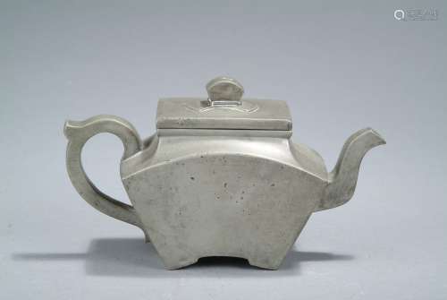 A ZISHA STONEWARE WITH TIN TEAPOT