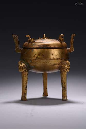 A GILT-BRONZE TRIPOD CENSER