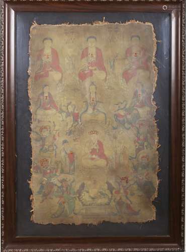 A PAINTED 'GUANYIN AND BODHISATTVA' WALL PAINTING