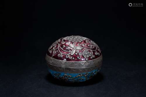 AN ENAMELLED SILVER BOX AND COVER
