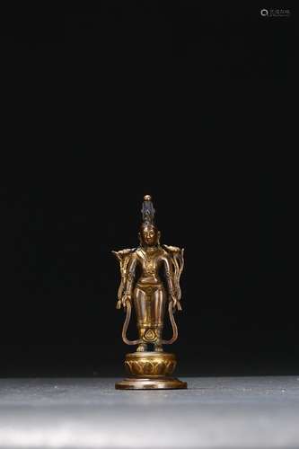 A GILT COPPER FIGURE OF STANDING BODHISATTVA