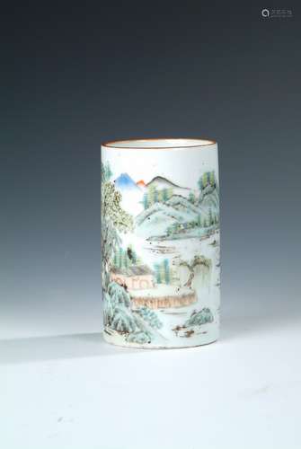 A FAMILLE ROSE 'MOUNTAIN SCENE' BRUSHPOT