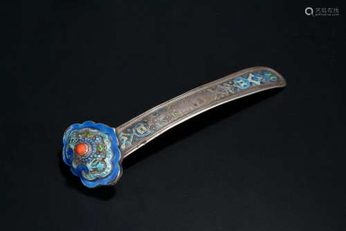 A CARVED SILVER RUYI SCEPTER