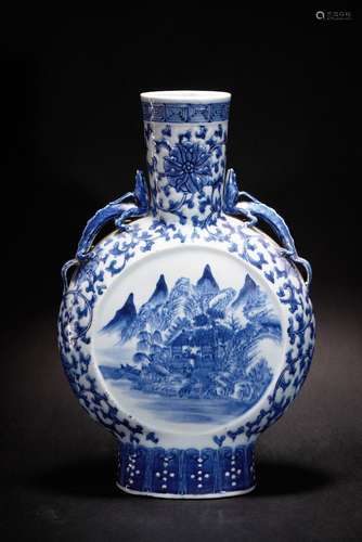 A BLUE AND WHITE 'LANDSCAPE' MOONFLASK VASES