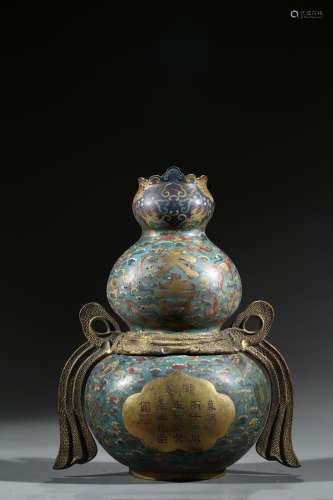 A CLOISONNE ENAMEL DAJI AND INSCRIBED DOUBLE GOURD WALL VASE