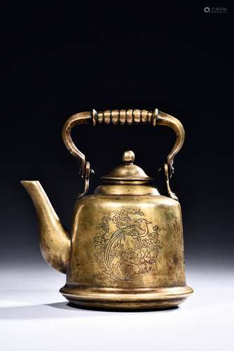 A BRONZE 'PHOENIX AND FLOWERS' TEAPOT