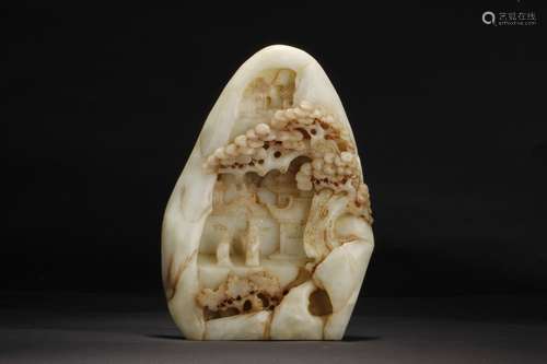 A CARVED WHITE JADE BOULDER 'SHANZI'