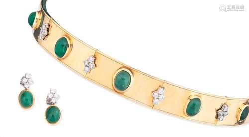 (2) An emerald and diamond choker and earring suite, by Geoffrey Rowlandson, 1998