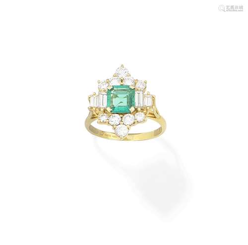 An emerald and diamond cluster ring, 1976