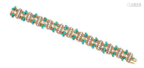 A turquoise and diamond bracelet, circa 1965
