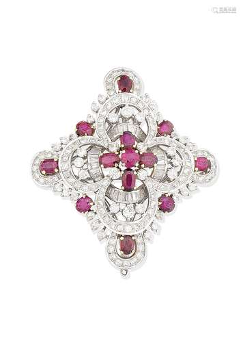 A ruby and diamond brooch/pendant