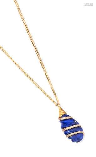 A lapis lazuli and diamond pendant necklace, by Geoffrey Rowlandson