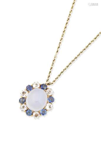 A star sapphire and sapphire pendant necklace