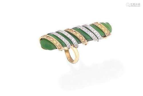 A multi-coloured jade and diamond dress ring, by Geoffrey Rowlandson, 2001