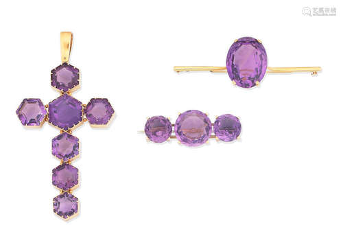 (3) Three 19th century amethyst jewels