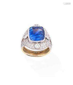 A sapphire and diamond ring, French