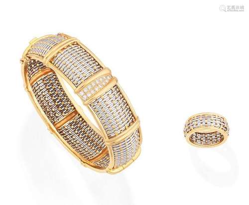 (2) A diamond bangle and ring suite, by Cartier