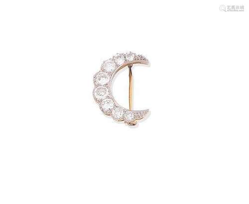 A diamond crescent brooch