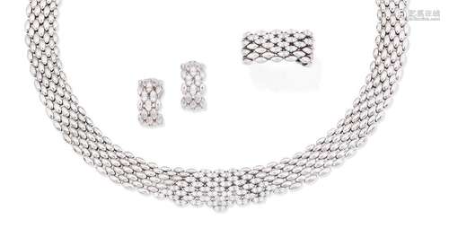 (3) A diamond necklace, earring and ring suite