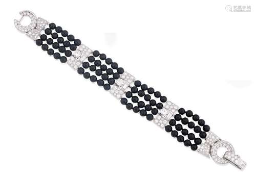 An onyx and diamond bracelet