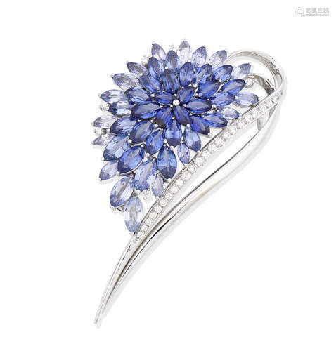 A sapphire and diamond brooch/pendant