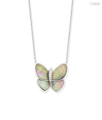 A mother-of-pearl and diamond butterfly necklace, by Van Cleef & Arpels