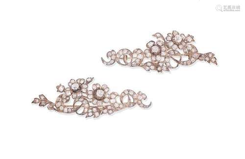 (2) A pair of diamond flower brooches, circa 1890