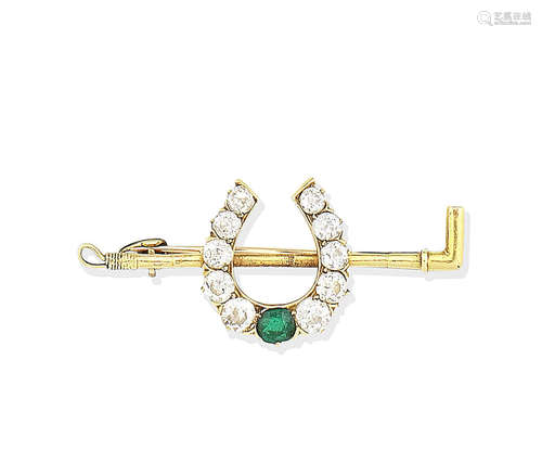 An emerald and diamond brooch, circa 1890