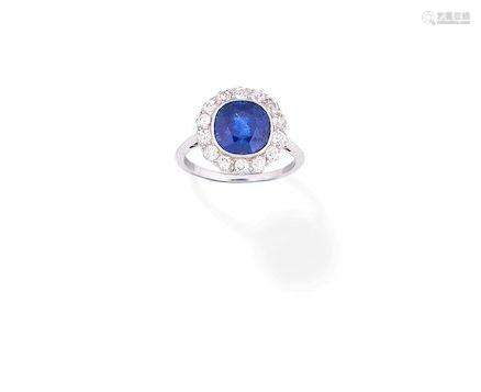 A sapphire and diamond cluster ring