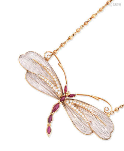 A diamond and gem-set pendant necklace, by Boucheron