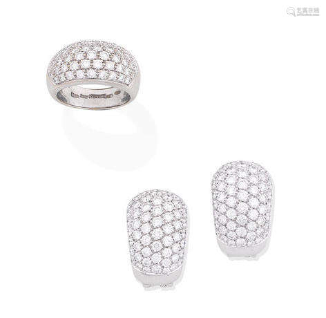 (2) A diamond ring and earring suite