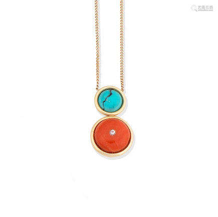 A coral and turquoise pendant necklace