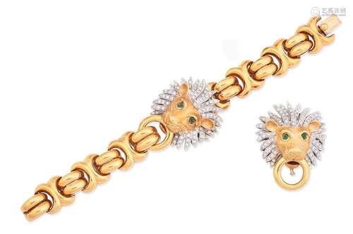 (2) A diamond lion bracelet and brooch