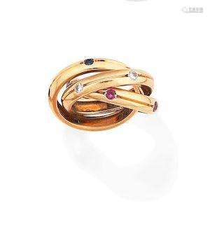 A ruby, sapphire and diamond 'Trinity' ring, by Cartier