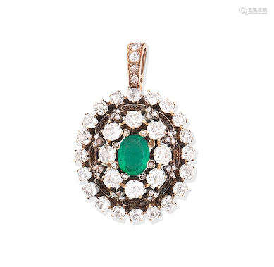 An emerald and diamond pendant