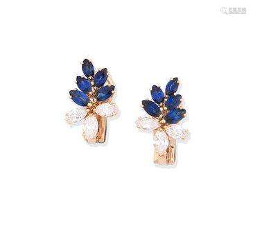 A pair of sapphire and diamond earrings