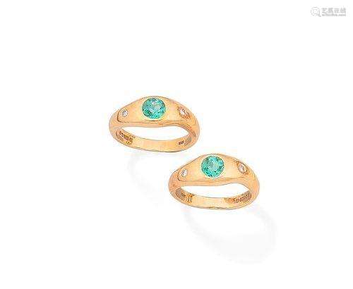 (2) Two emerald and diamond rings, by Cassandra Goad, 1993