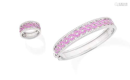 (2) A pink sapphire and diamond bangle and ring