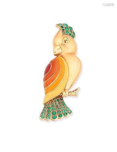 An enamel and gem-set bird brooch, by Boucheron