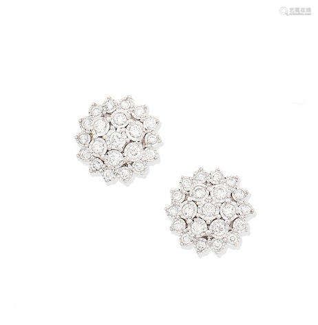 A pair of diamond cluster earrings