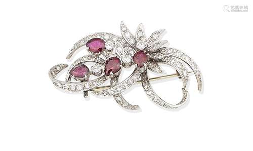 A ruby and diamond brooch