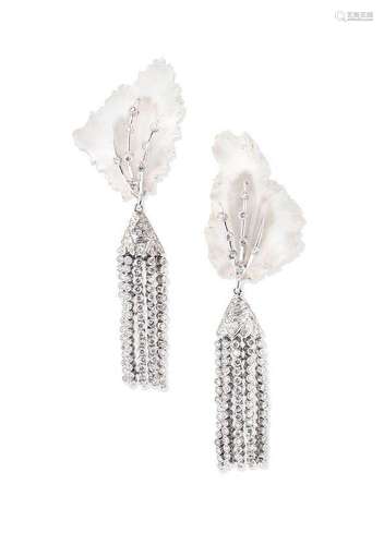 A pair of rock crystal and diamond pendent earrings, by Geoffrey Rowlandson, 2000