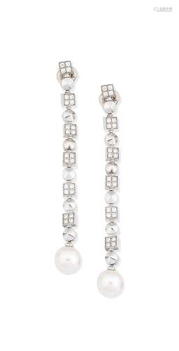 A pair of cultured pearl and diamond 'Lucea' earrings, by Bulgari